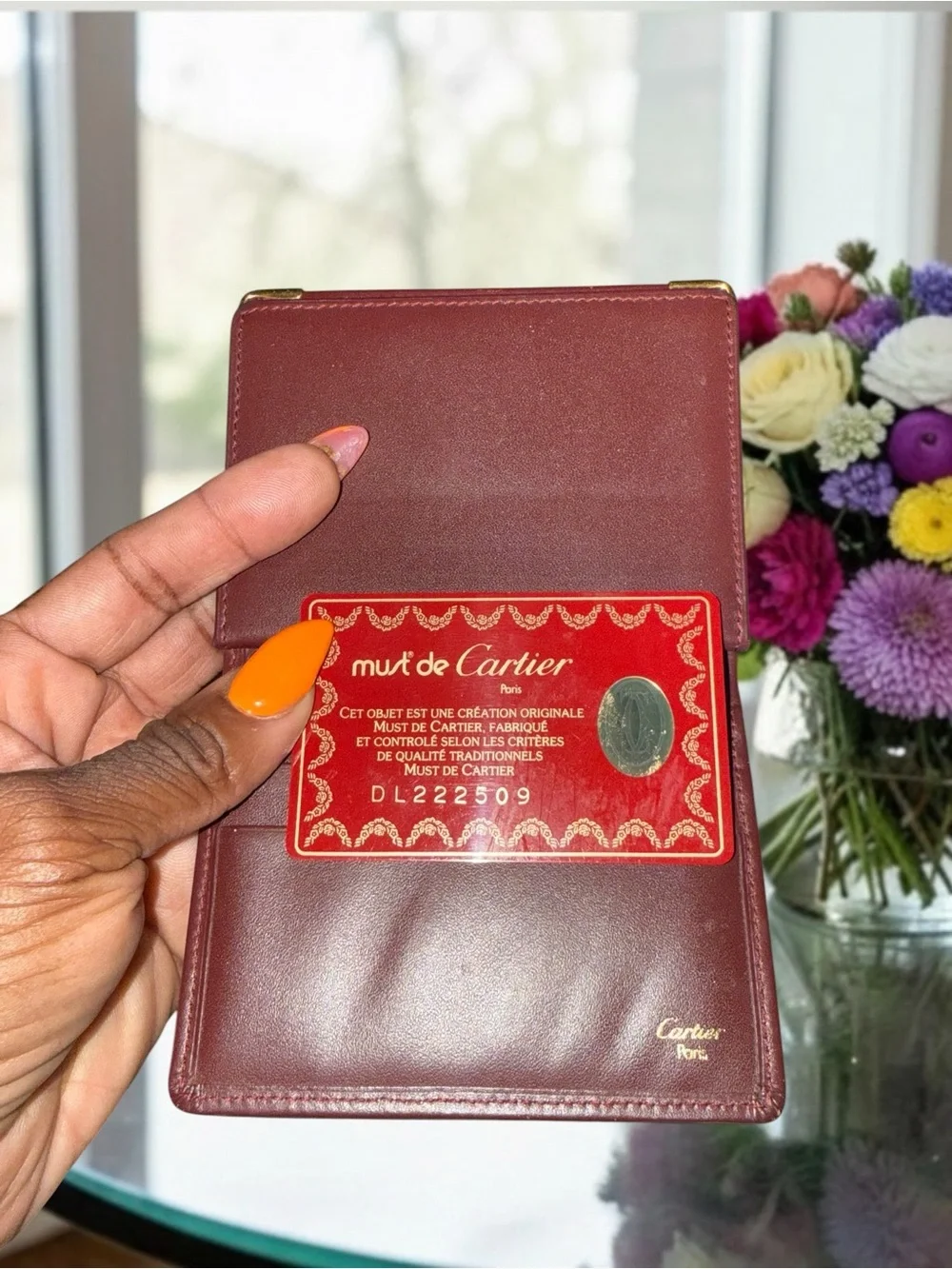 Vintage Must de Cartier Burgundy Leather Bifold Wallet w/ Authenticity Card